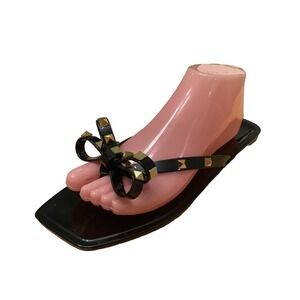 FASHION NOVA BLACK STUDDED BOW THONG STYLE JELLY SANDALS 11